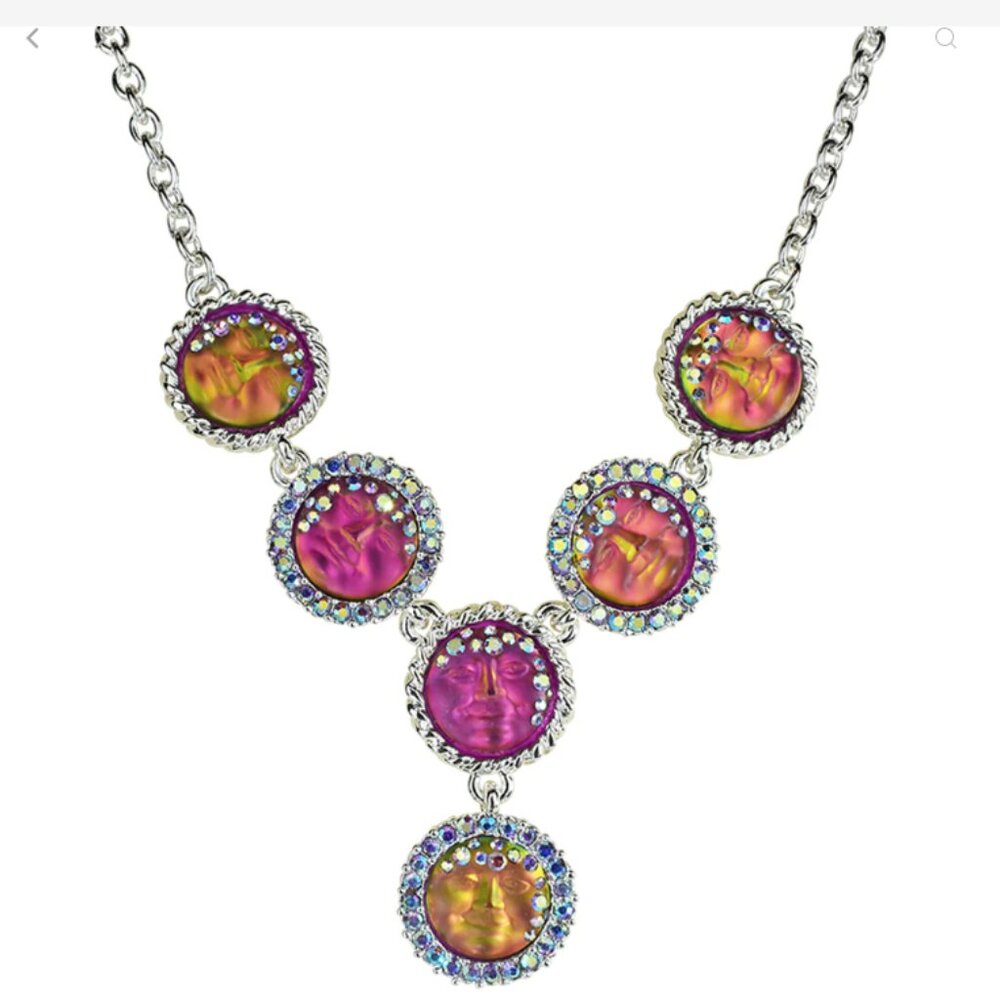 Kirks Folly Goddess Moon 6 Stone Necklace Sterling Silvertone/Mystic Iridis